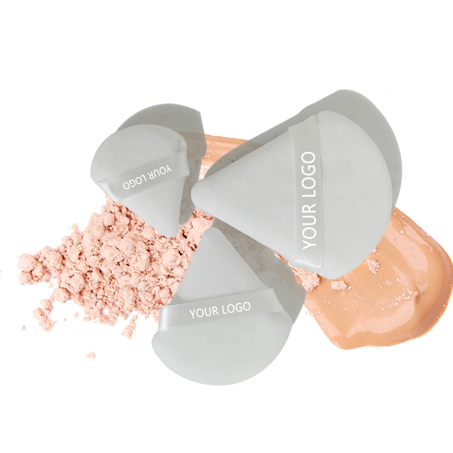 Wholesale Custom Logo Powder Puff Beauty Accessories 3pcs Velvet Large Mini Size Triangle Cosmetic Powder Puff Makeup Sponge Set