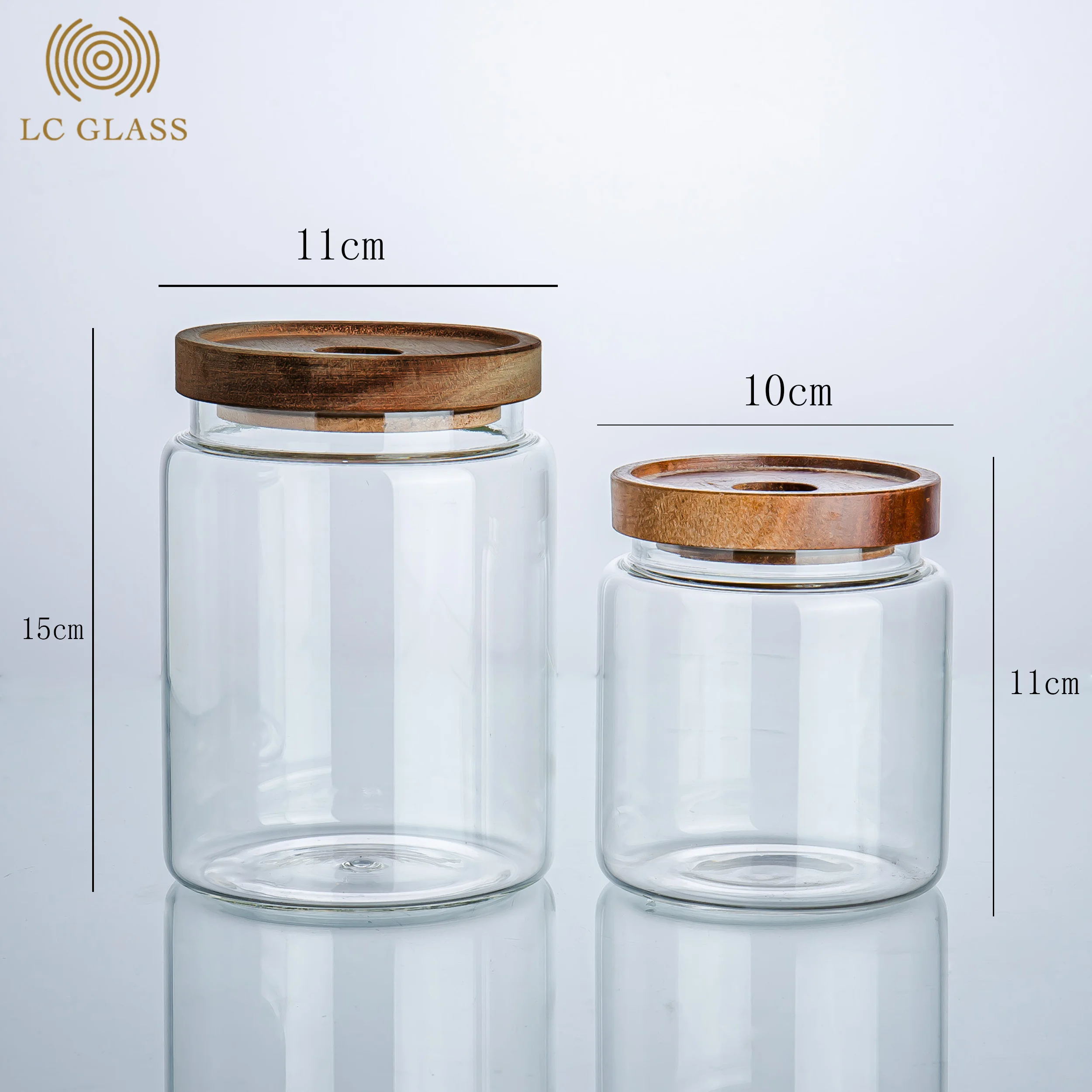 High Quality Selling Borosilicate Glass Storage Jar Food Container with Clamp Airtight Bamboo Wooden Lid