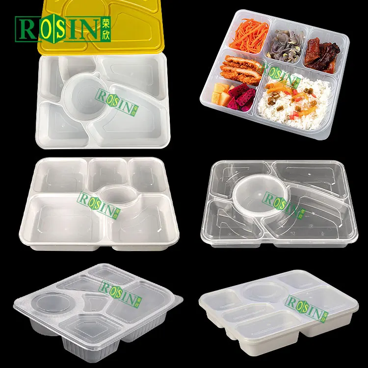 6 Compartments Microwave Safe Disposable Reusable Takeaway Bento Lunch Box Plastic Food Meal Prep Container With Lid