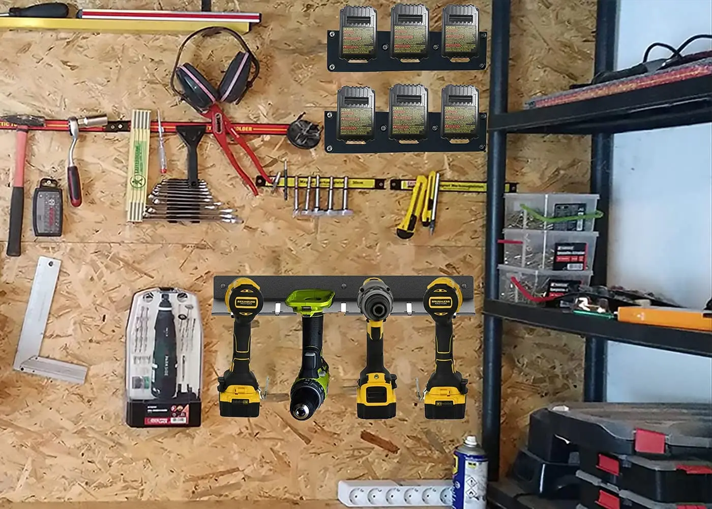 Organizador de herramientas eléctricas, organizador de herramientas de  garaje mejorado y almacenamiento con placa de acero inoxidable, soporte de
