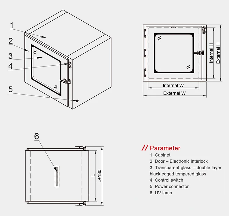 Stainless Steel Pass Box Static Type Electrical Interlock Clean Room Pass Through Box