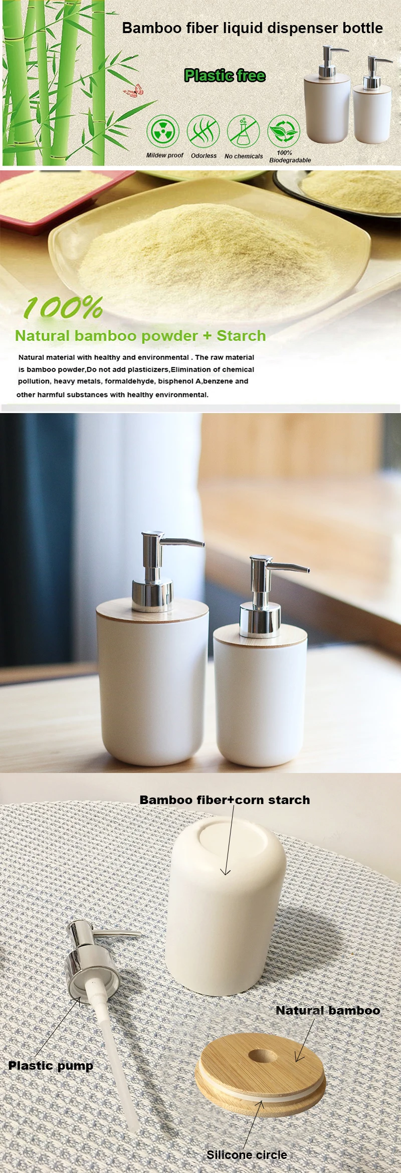 Multipurpose use refillable bamboo naturals liquid hand soap shower dispenser bottle for bathroom 200ML