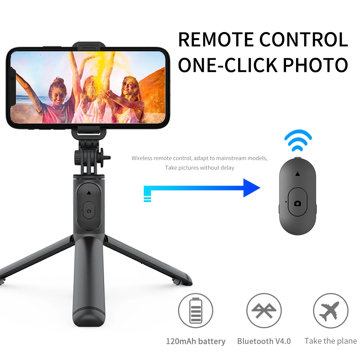 Q01 Extendable Selfie Stick with Wireless Remote and Tripod Stand Portable Lightweight Selfie Stick