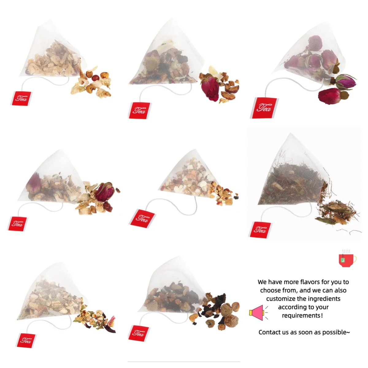 T00 Customized Triangle Bag Chinese Herb Bulk Mixed Tea Bag Dried Fruit Flower Tea Packaging Flavor Tea Triangle Bag