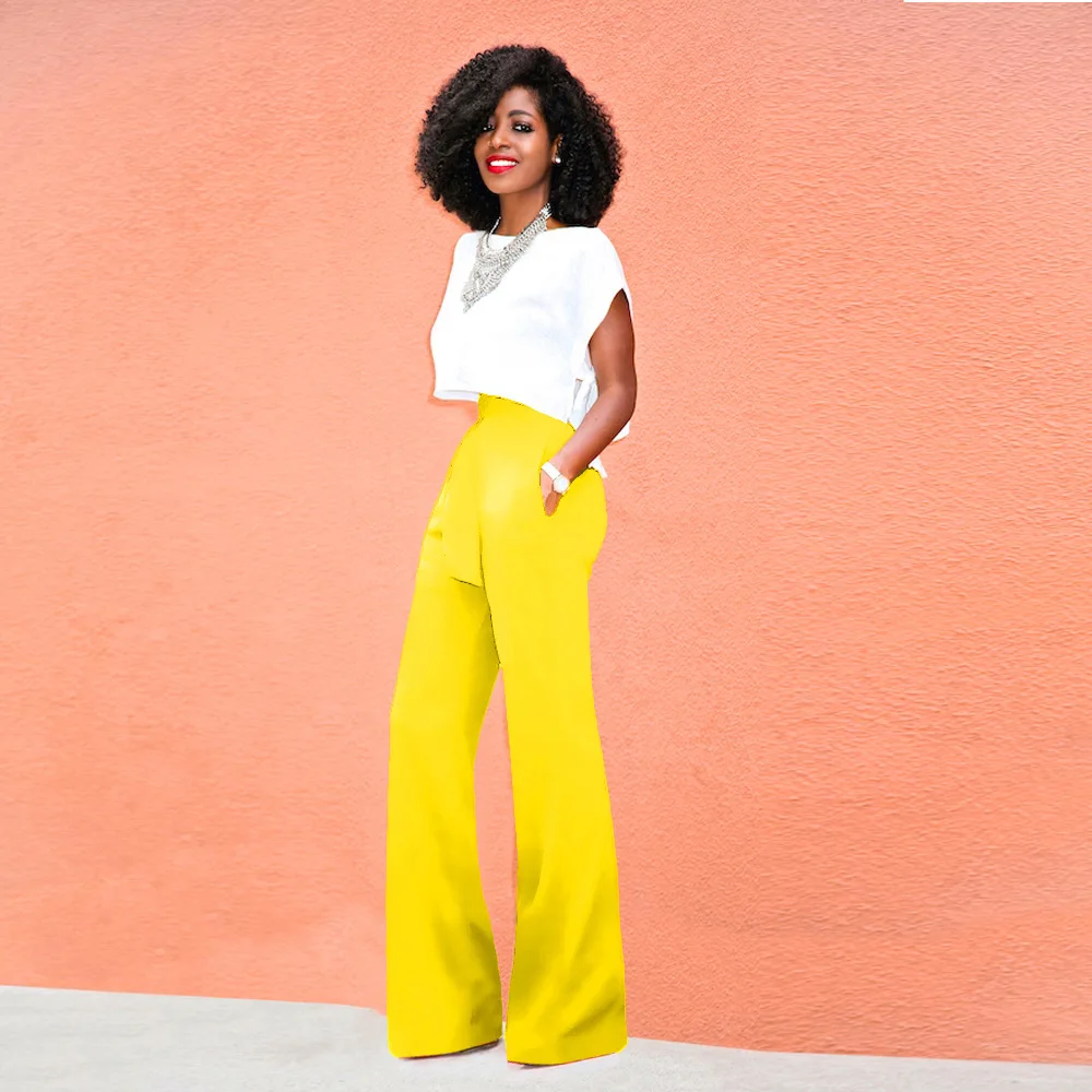 Solid Color Palazzo Pants High Waist 