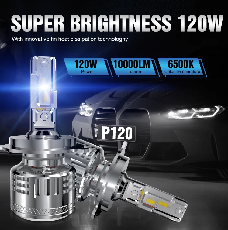 2023 trendy led headlight h4 120w super bright leds headlamp bulb ip68 6000k car led headlight kit