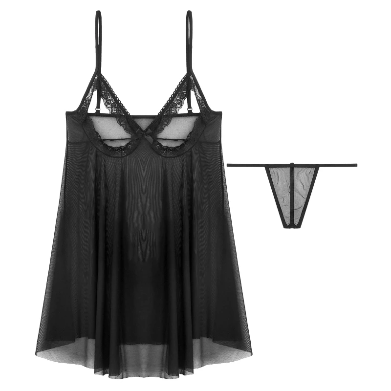New Arrivals Womens Sheer Sexy Cami Dress With G-string Open Cup Nighty ...