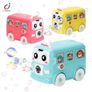 Chengji Kids Battery Operated School Bus Bubbles Maker Machine Toy Electric Musical Sliding Bubble Car Toys with Light