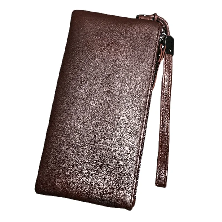 Genuine leather men's handbag women's cow leather long zero purse soft leather thin mobile phone bag card bag