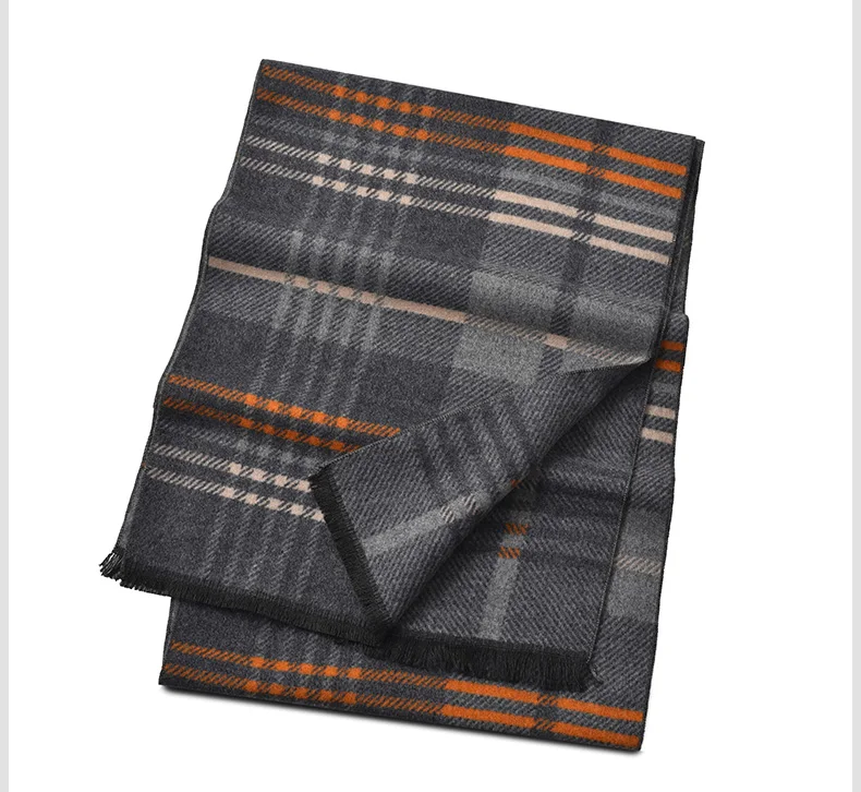 男士羊毛冬季围巾格子条纹商务休闲提花加厚围巾