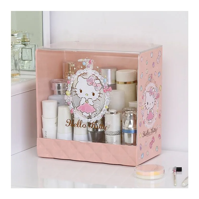 Hello Kitty Hinge Design Cosmetic case Storage Bin for Women Girl Medium Plastic Makeup Organizer Box with Detachable Cover