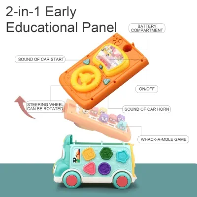 Early Education Intelligent Baby Musical Learning Toys with Sound & Light,Whack-a-Mole Game Activity Bus Toy