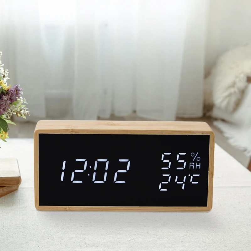 100% Dimmer Bedside Table Wireless Charging Adjustable Volume Temperature Display Digital Alarm Clock with Music Speaker