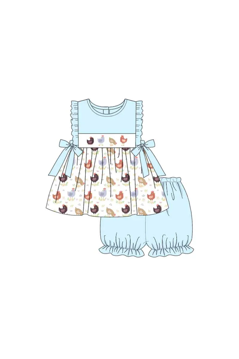 New Designs Custom Little Girl Embroidery Farm Chicken Pattern Summer ...