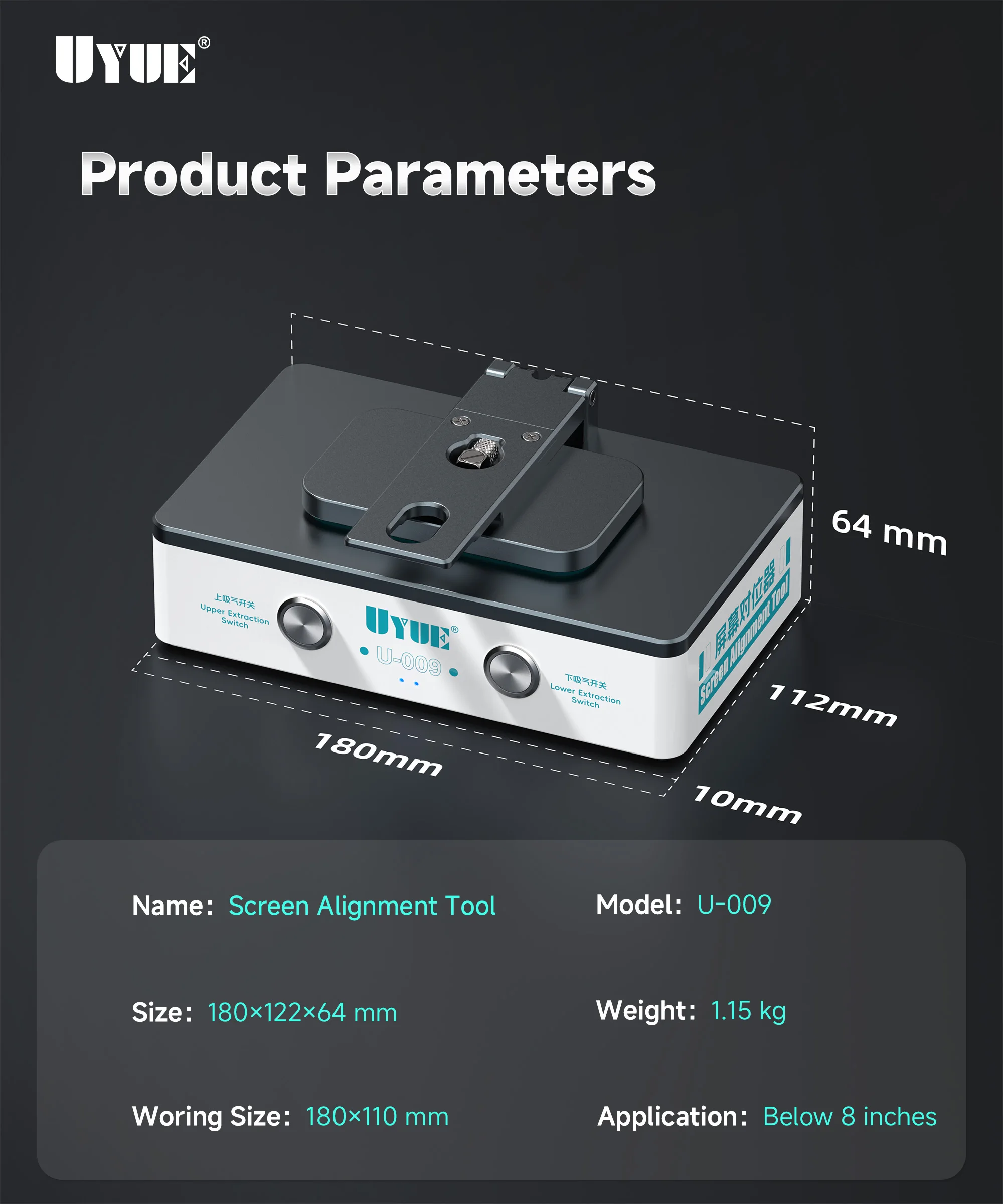 UYUE U-009 Glass Positioning Machine Vacuum Suction Screen Aligner Tool Compatible With Mainstream Models for Phone Repair