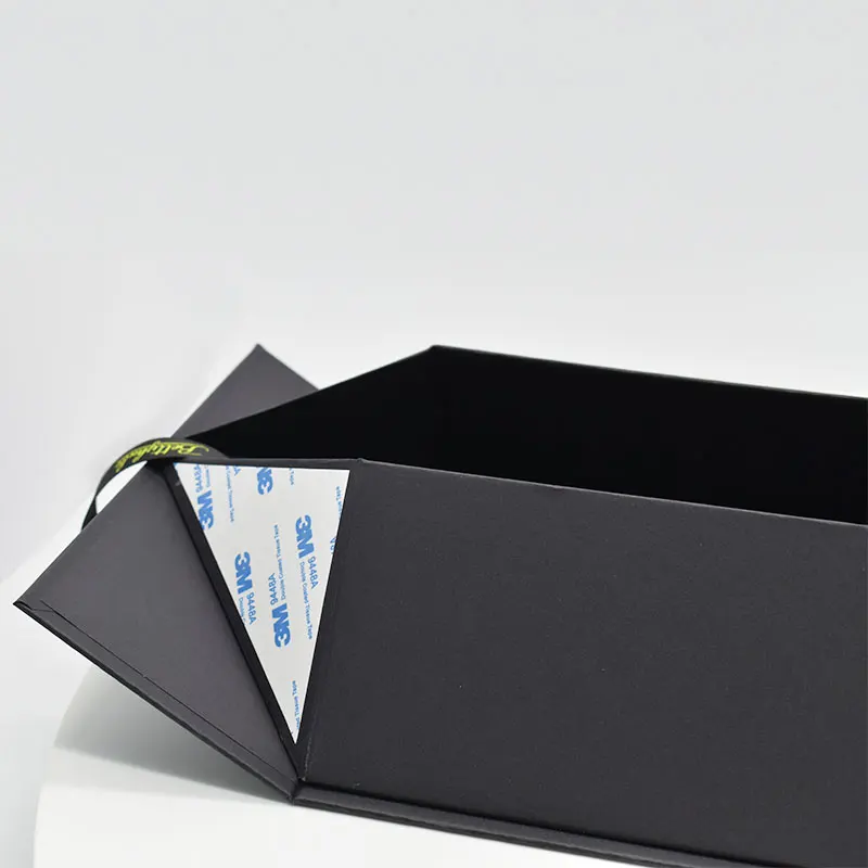 Recycled  Rigid Cardboard Paper Box Custom Logo Black Fold Luxury Magnetic Gift Boxes with Ribbon Closure details