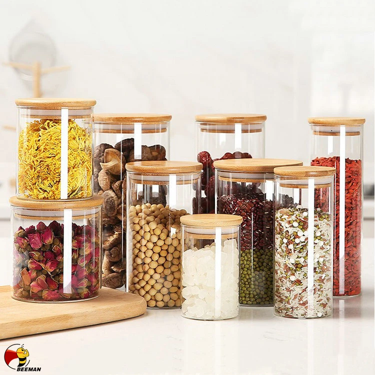 Beeman Bambus Pantry Glas Keramik Lebensmittel Kche Aufbewahrung flaschen  Glser Set Mit Clip Deckel