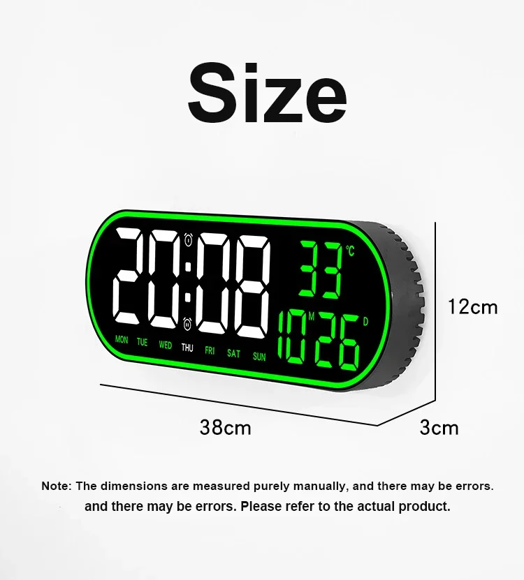 Wall-Mounted Large LED Digital Wall Clock with Temperature Date Week Display Alarms Clock Timer Countdown