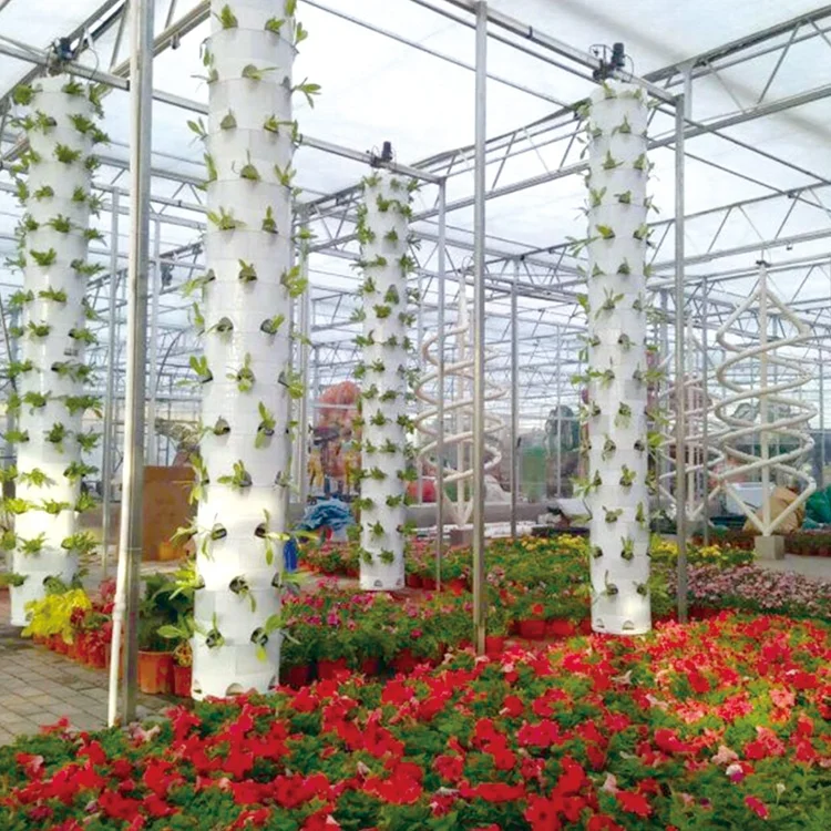 High Quality Eco-friendly Hydroponic Indoor Motorized Rotating Aeroponic Tower Grow Systems with Pump Container Greenhouse Farm