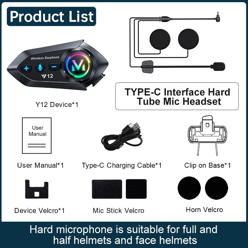 Y12 FM Radio Motorcycle bluetooth Headset Football Ski Helmet Headset With Microphone