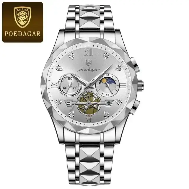 Poedagar 996 Luxury Chronograph Stainless Steel Quartz Watches Waterproof Luminous Men W aperçu 11