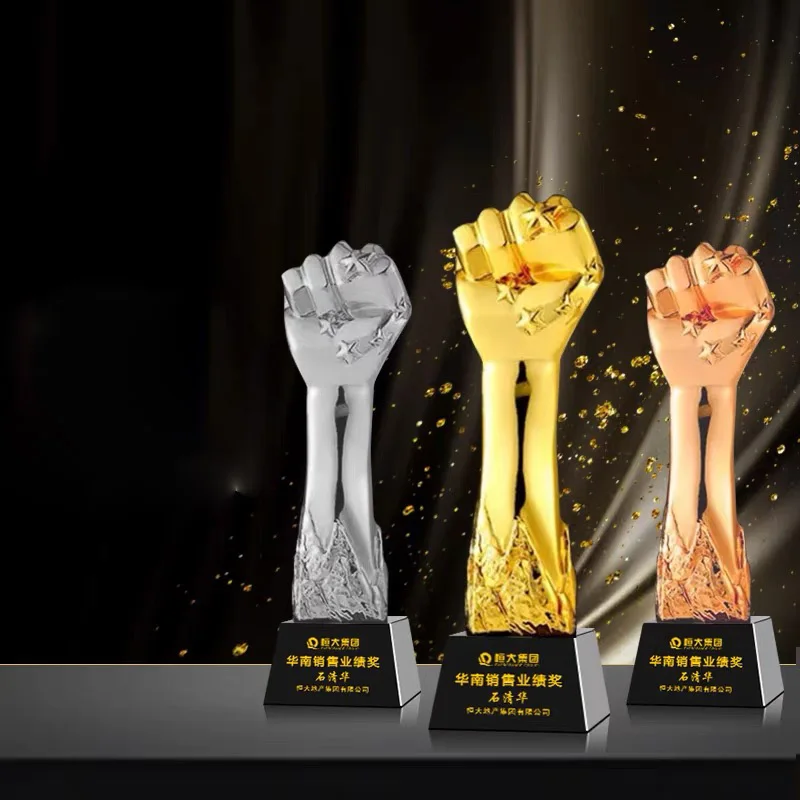 MH-NJ0829 クリスタルトロフィー 手形デザイン ゴールド・シルバー・銅色