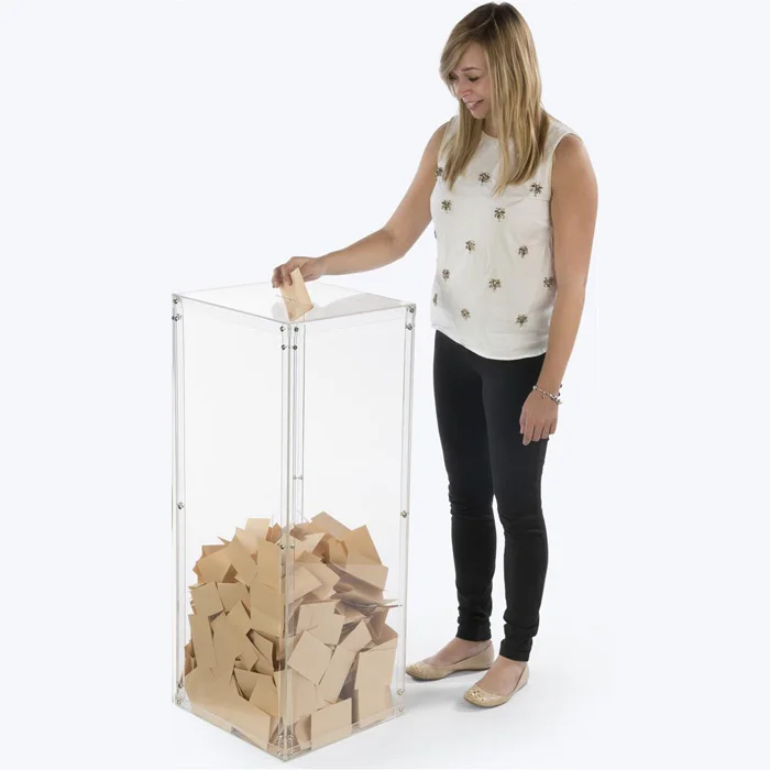 Clear Large Acrylic Rectangular Donation Box with Lock Floor Stand Acrylic Ballot Case Suggestion Box for Raffle Ticket Funds