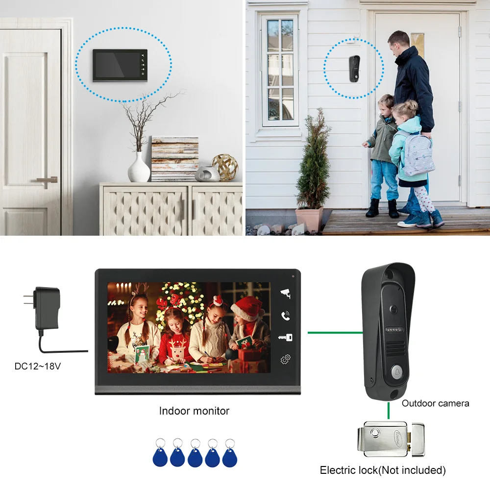 4 Wired Video Doorbell System Rfid Unlock Camera Doorbell With 7 Inch Screen Night