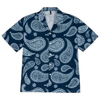 Custom New Print T-shirt Cashew nut pattern button up Fashionable casual Paisley print loose shirt for men