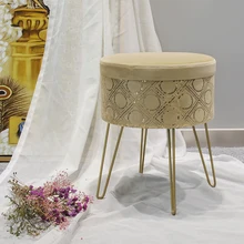 HStex Luxury Sequins Folding Velvet Gold Metal Legs Stool Modern Chair Seat Mirrored Ottoman