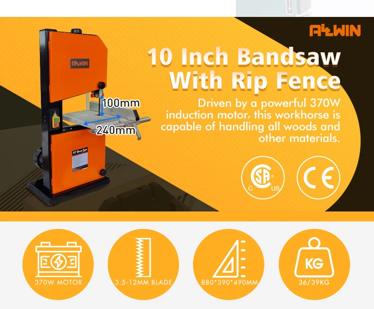 Allwin BS1001 10-inch 370W wood cutting vertical band saw bandsaw for diy work