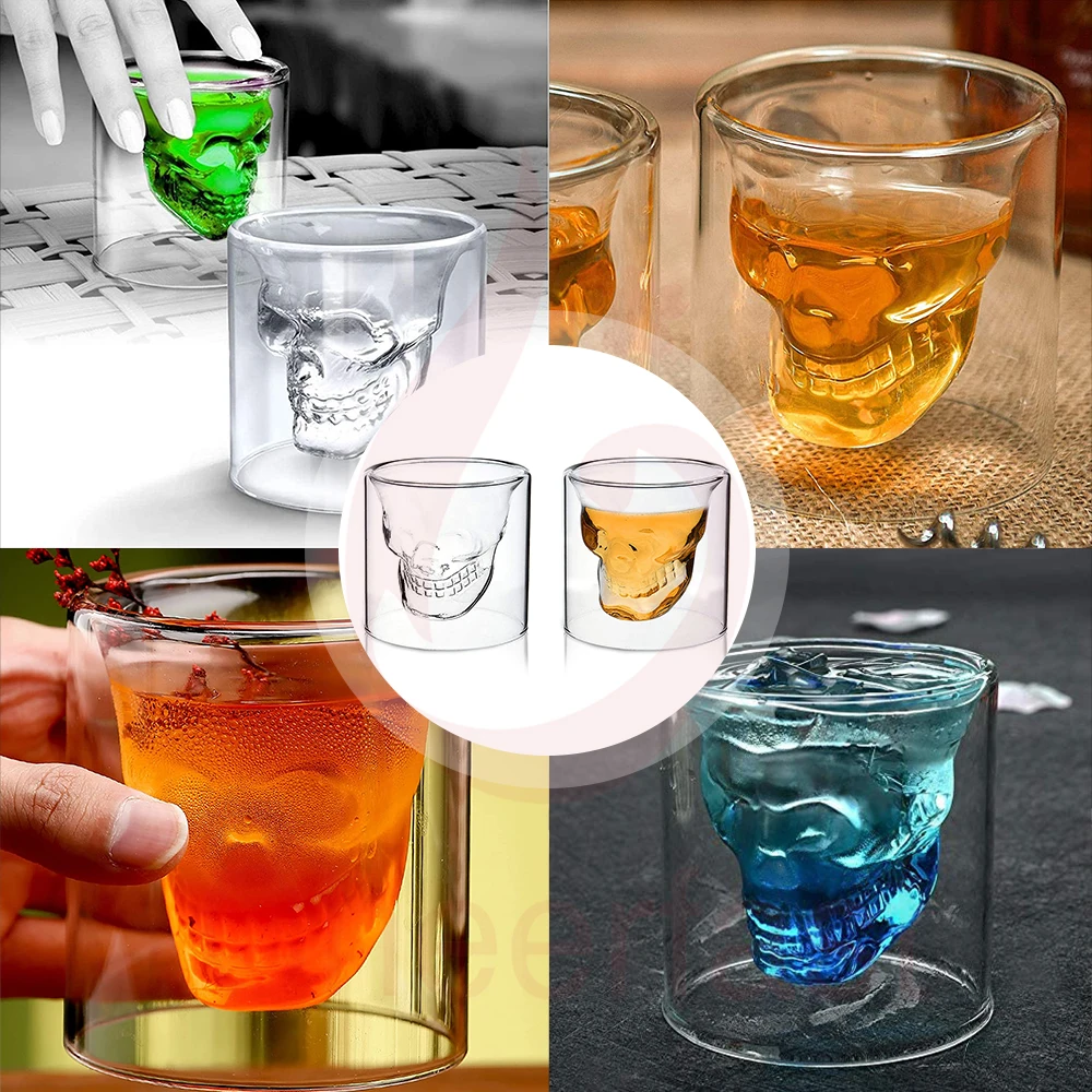 Crystal Skull Shot Glasses Double Wall Glass Cup,funny Crystal Drinking Cup,whiskey  Glasses,cool Beer Cup For Wine Cocktail Vodka,set Of 4 (25ml*4)