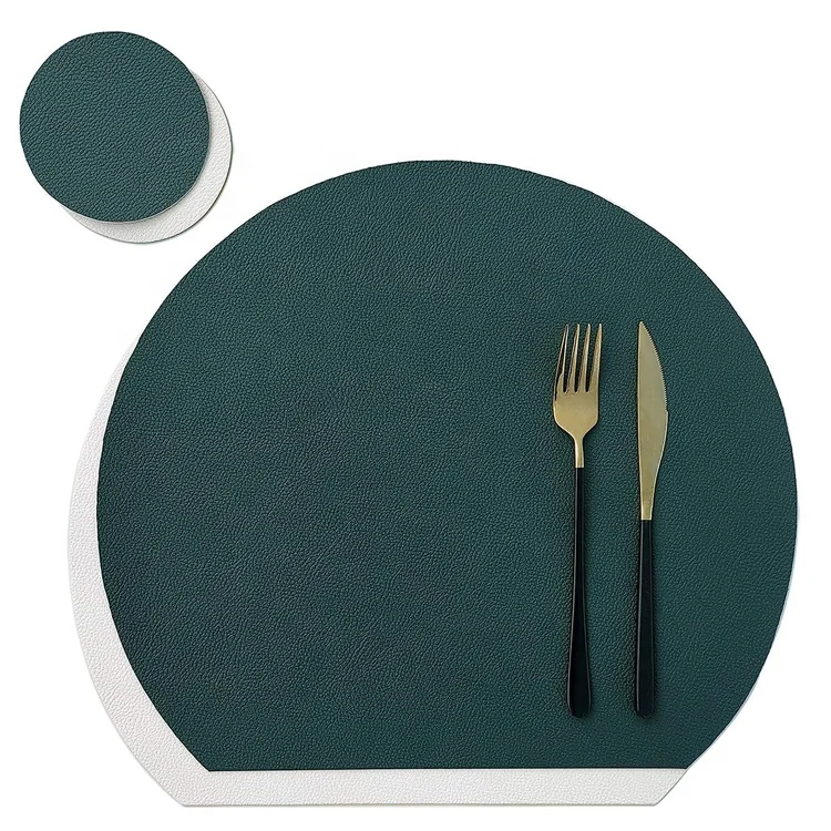 Tovagliette Americane Lavabili Set Di 4 Tovagliette Rotonde In Similpelle Double Face 33 * 33 Cm Impermeabili Con Sottobicchiere Marrone