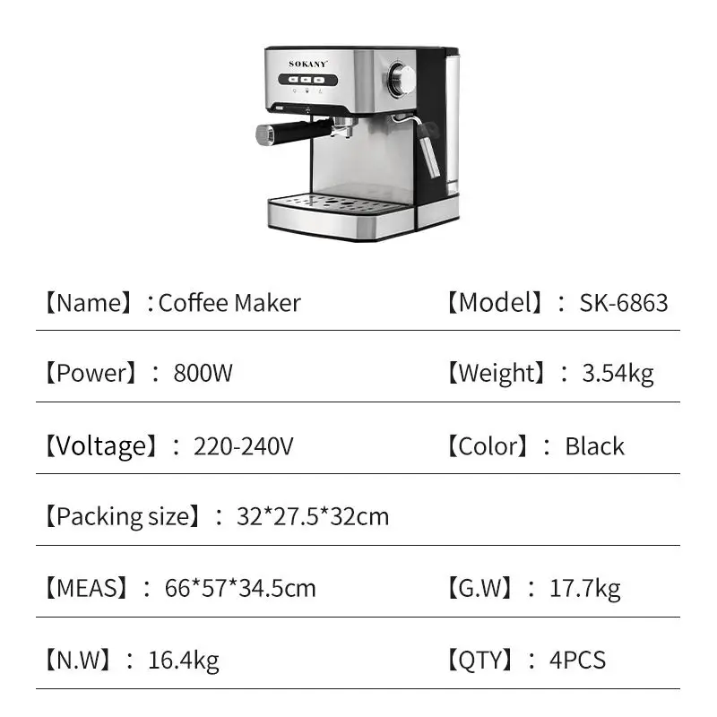 Sokany Coffee Italian Machine 15bar High Quality Espresso Coffee ...