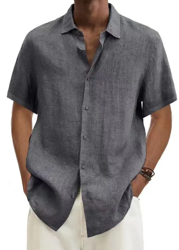 Men's Casual Linen Cotton Button-down Shirt Short Sleeve Tropical ...