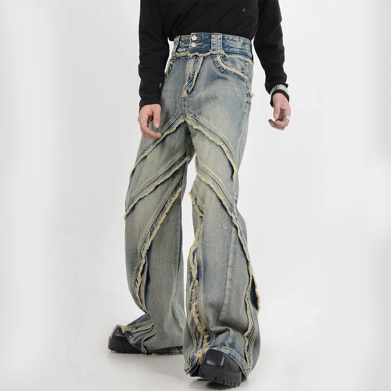 DiZNEW Custom jeans Manufacturer Printed wax-coated cotton jeans Metallic foil wax men's straight leg jeans factory