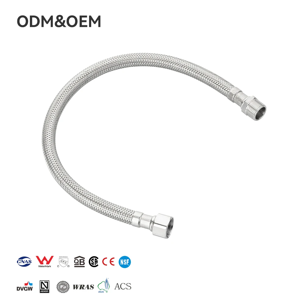 FANSKI Stock SUS 304 Braided Flexible Hose F3/8xM3/8 Stainless Steel Male Nut Extension Plumbing Faucet Supply Modern Kitchen