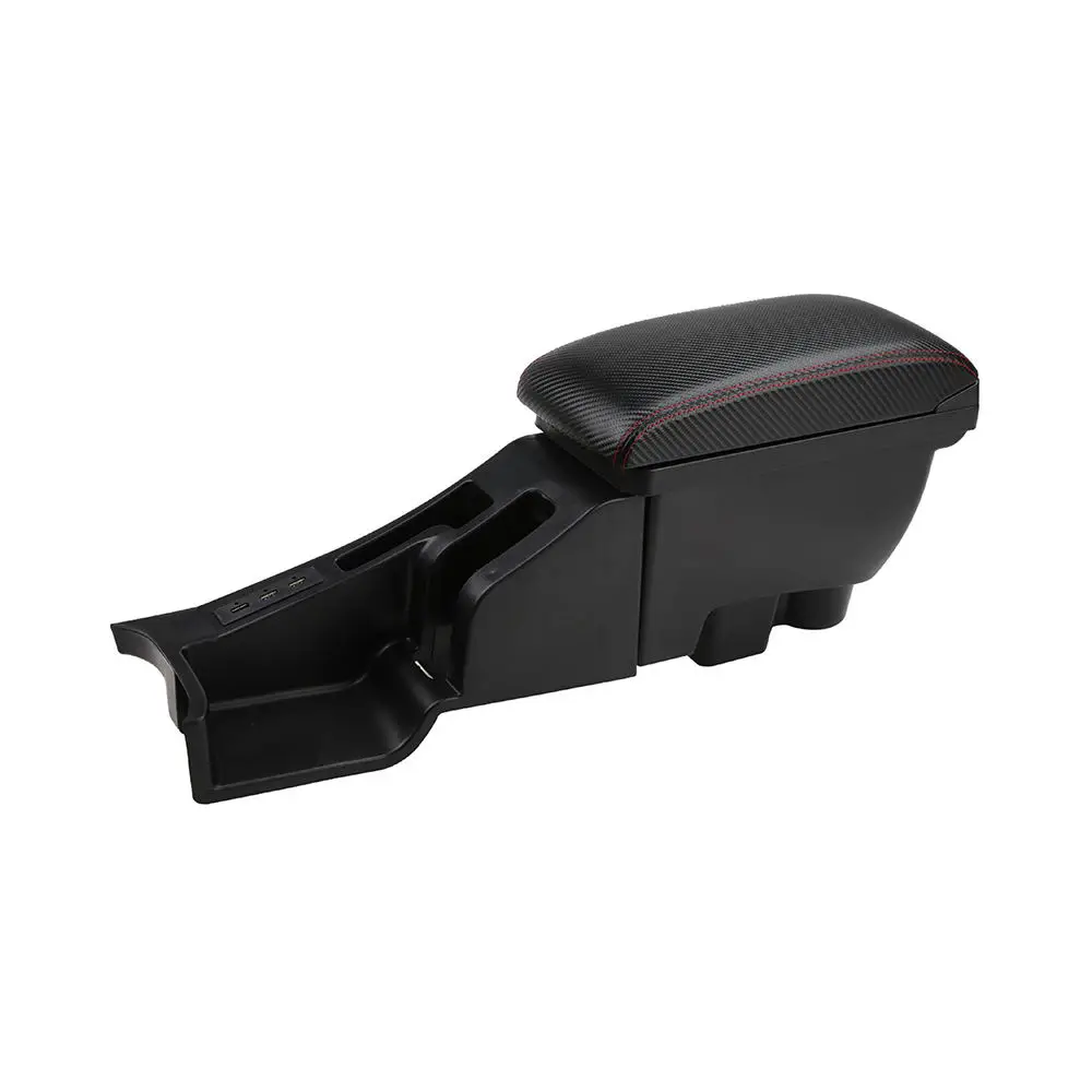 product car armrest console storage box black leather rotatable center box universal car-3