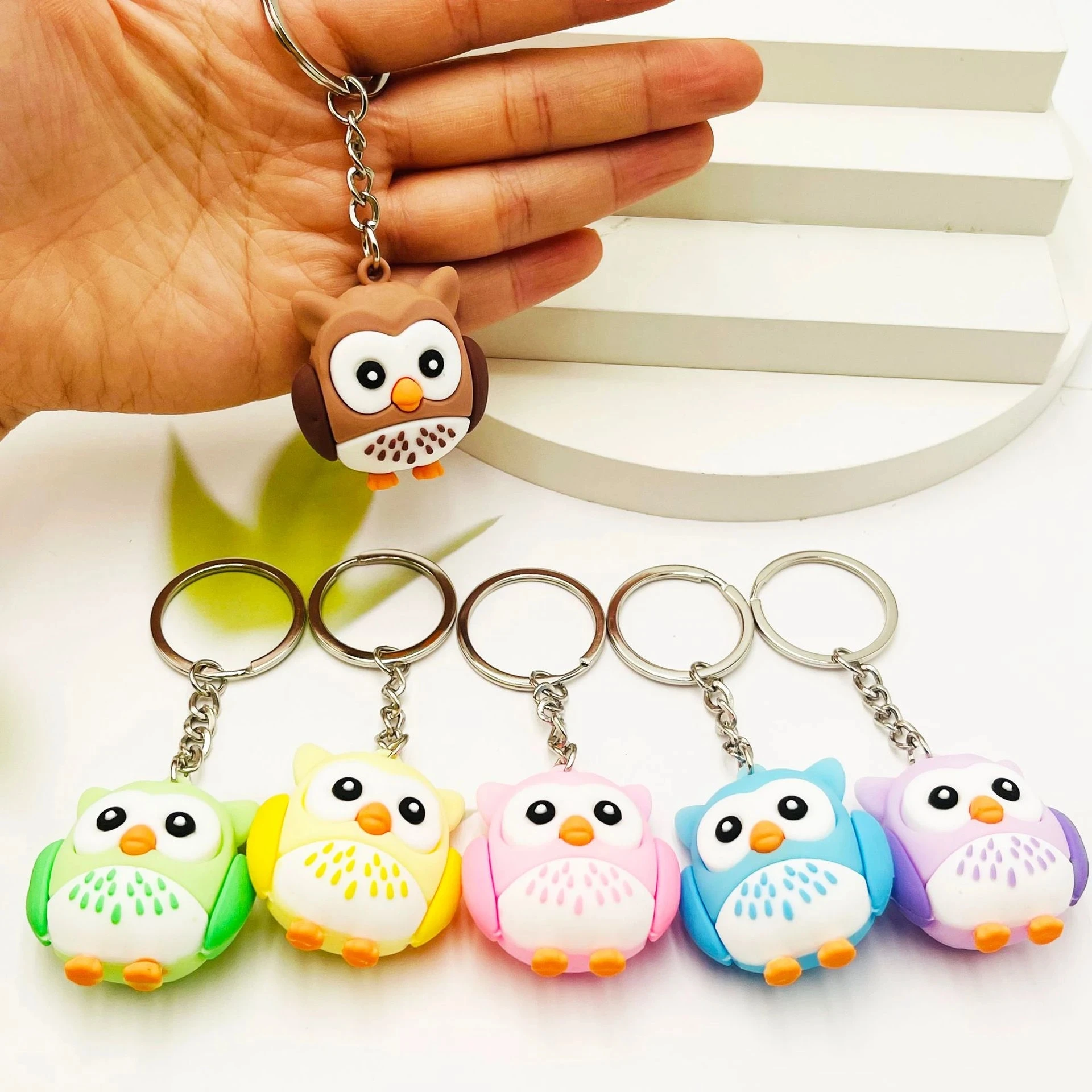 6pcs PVC Owl Keychain Cute Cartoon Animal Bag Key Chain Keyring Ornament  Bag Purse Charm Accessories