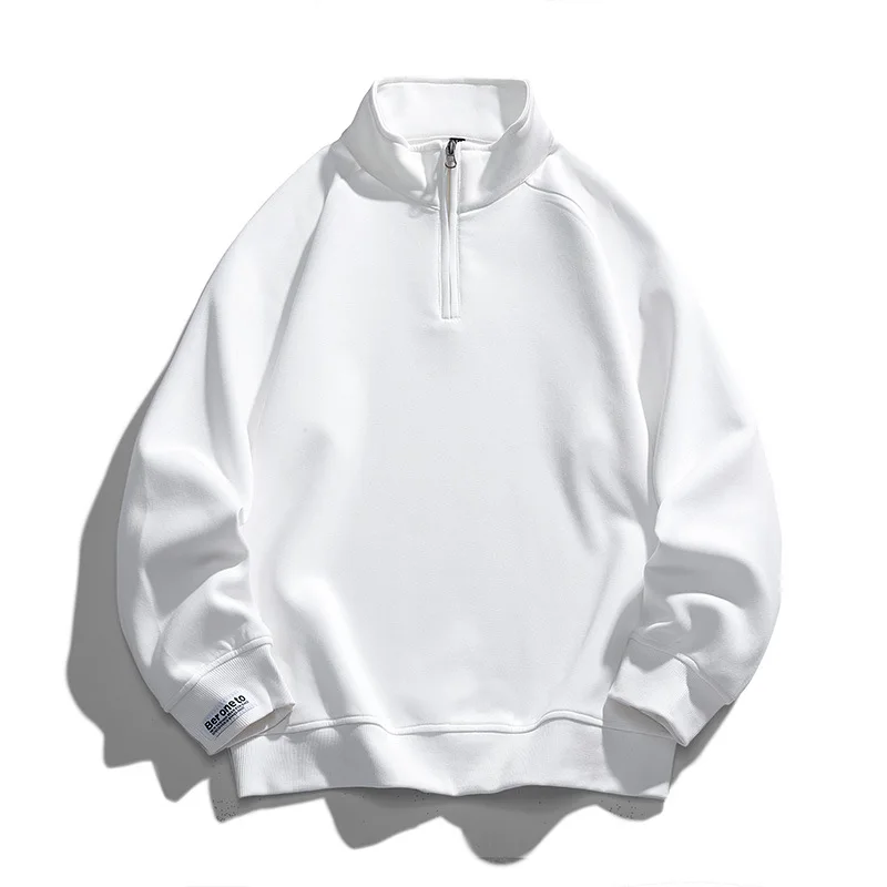 Sweatshirts Men Blank Bulk Sweatshirts Custom French terry Quarter Zip Pullover Zip Neck White Woven Fabric Knitted Plain Dyed