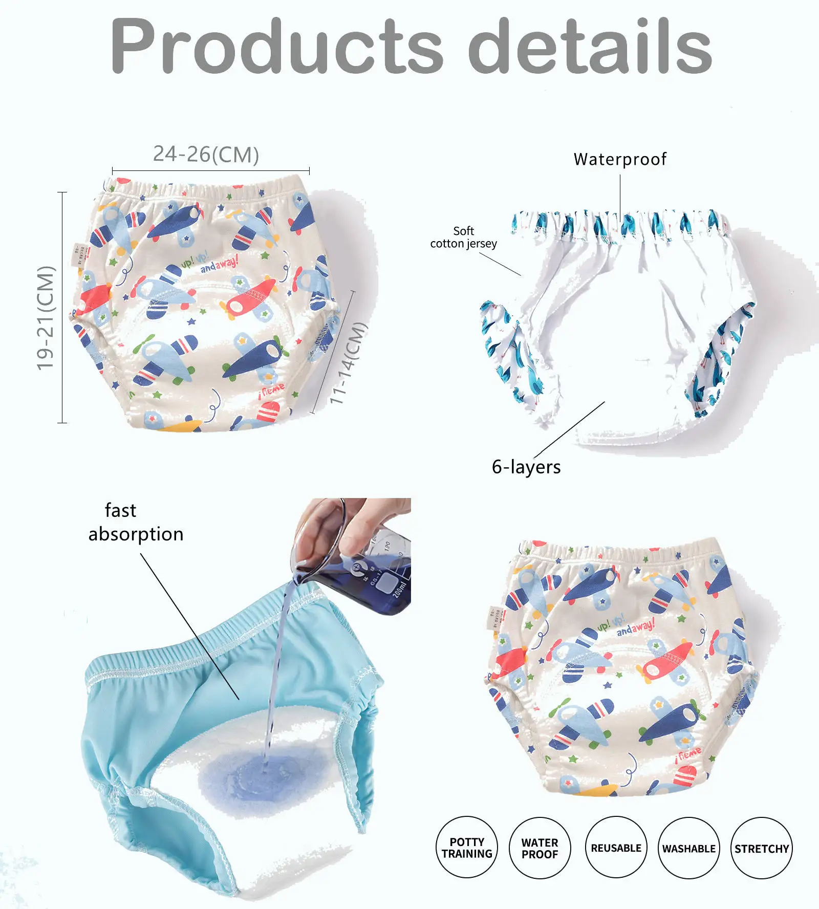 Custom Unisex Potty Training Underwear Cotton Leak Proof Pop In