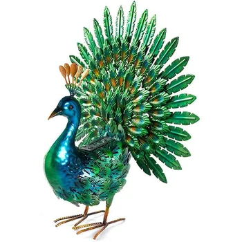 Oniya Peacock Statue Metal Art with Solar Light Outdoor Garden Statues and Sculpture For Lawn Patio Decoration