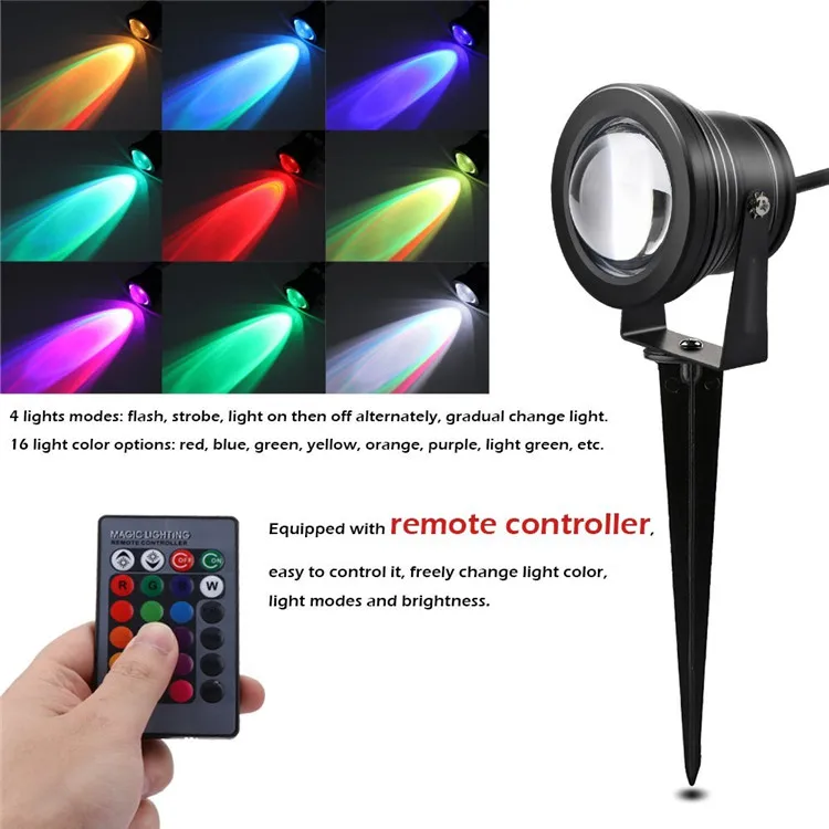 RGB Submersible LED Pond Spotlight Remote Dimmable Flood Light ...