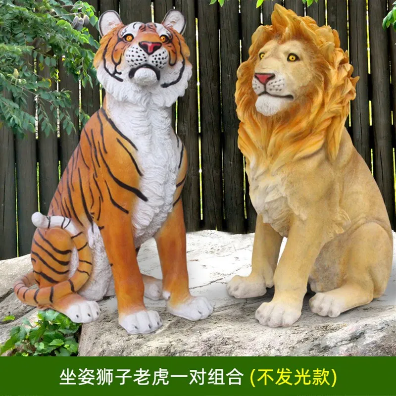 庭公園装飾グラスファイバー照明付き動物彫刻虎オオカミキツネ