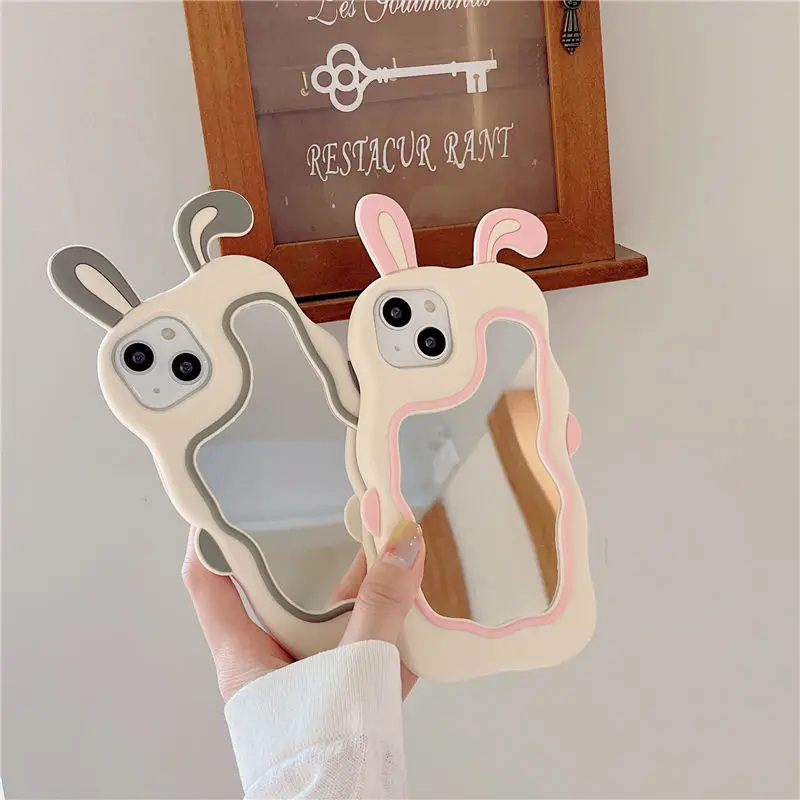 Kawaii Rabbit Ears Phone Cases for iPhone 15 14 13 12 11 Pro Max Xr Xs Max Silicone Cartoon Case With Makeup Mirror Kawaii Rabbit Ears Phone Cases for iPhone 15 14 13 12 11 Pro Max Xr Xs Max Silicone Cartoon Case With Makeup Mirror