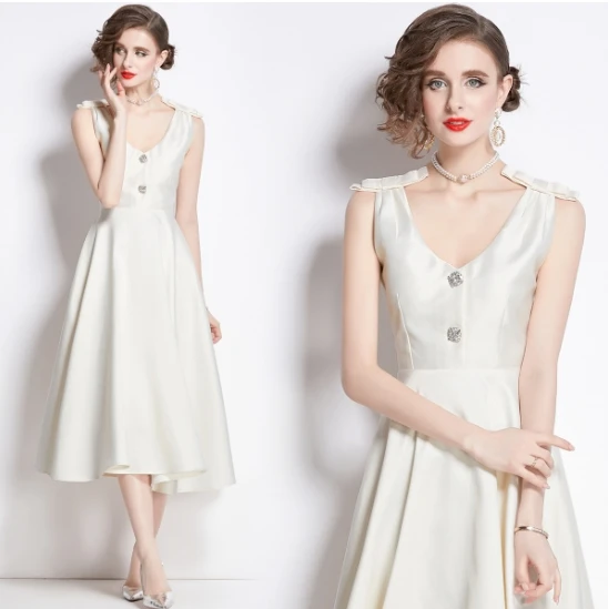 Alibaba.com: Balry XLZ13 Women's Retro French Hepburn Satin Dress,  Sleeveless, Natural Waistline : Perfect for summer parties, with in-stock  availability and sample orders.