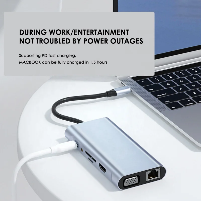 11 in 1 Usb C Hub Adapter to Ethernet 4K HDTV Audio Docking Station Lightning Converter PD Charging Docking USB C