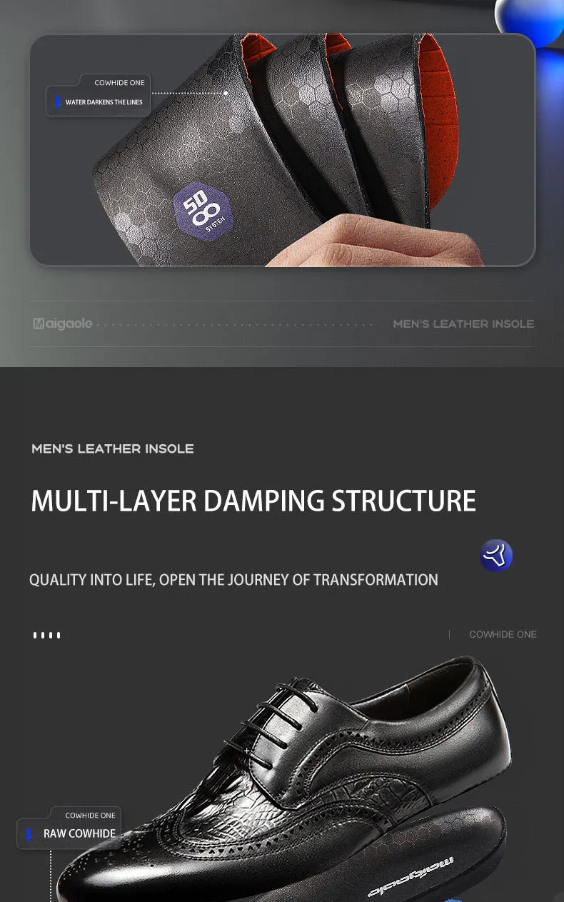 Top Layer Cowhide Leather Insoles for Summer, Odor & Sweat Absorption