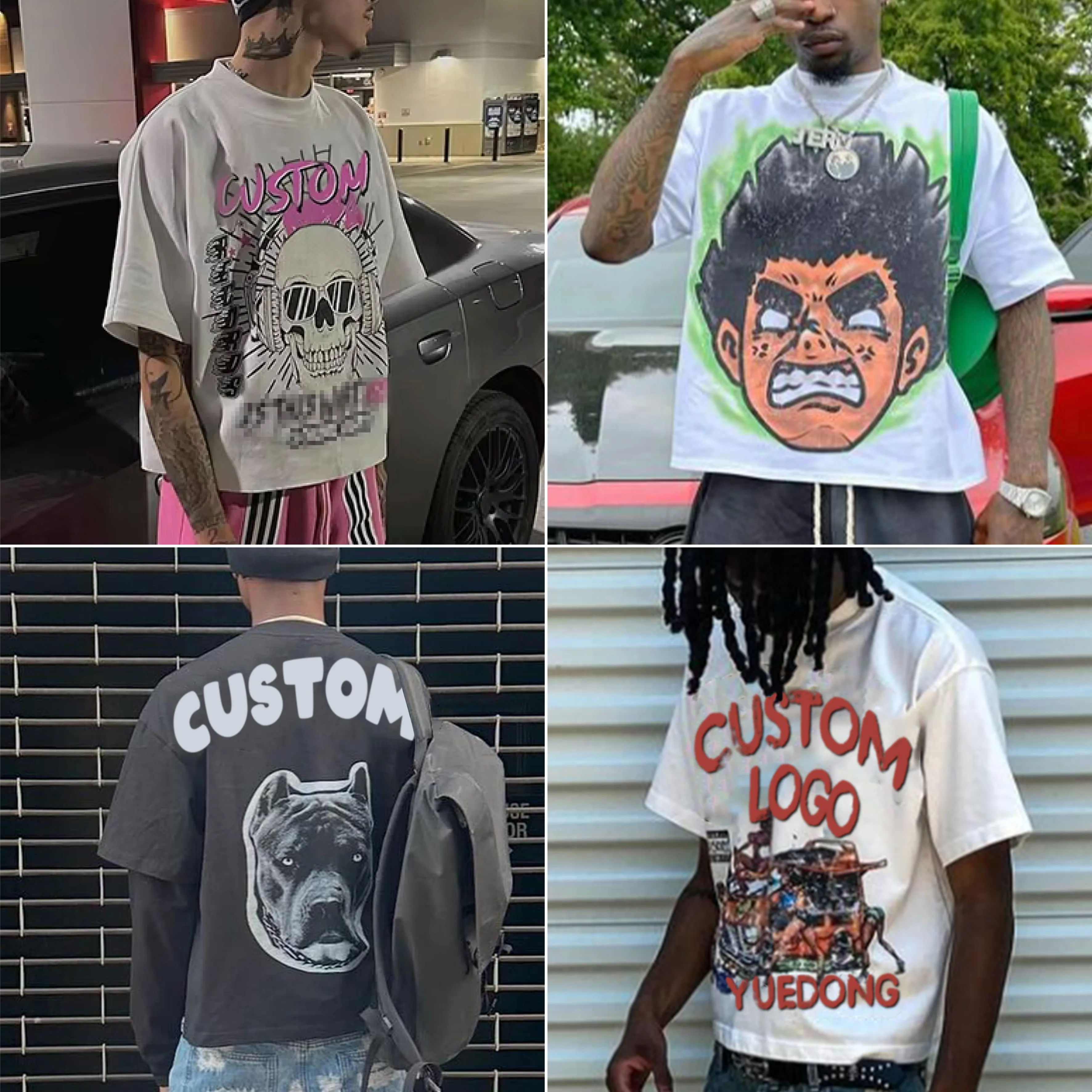 Streetwear Mock Neck Printing Distressed T-Shirts Thick Collar