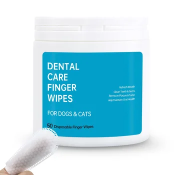 50 Count Wet Wipes for Dog Teeth Cleaning Pet Dental Care Finger Wipes for Dogs and Cats